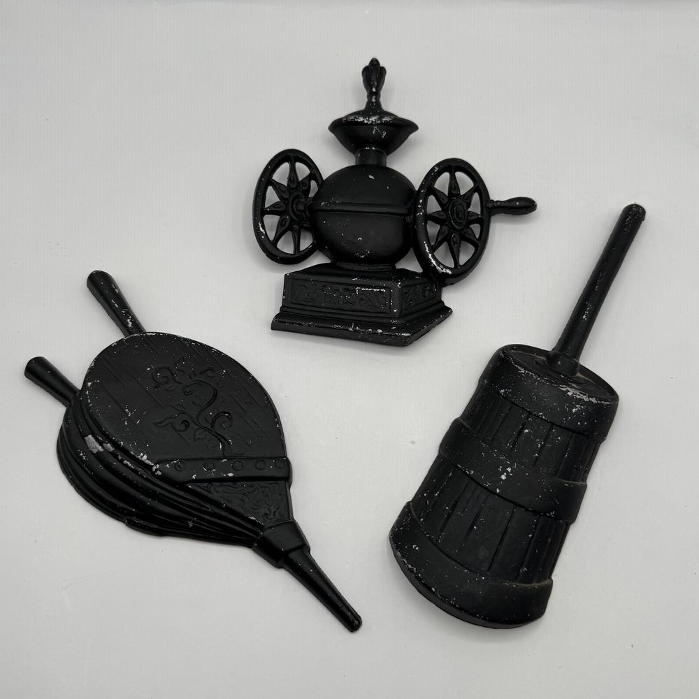 Sexton Wall Plaques Set 3 Black Farmhouse Coffee Grinder Butter Churn Bellows